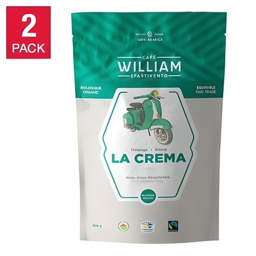 William Spartivento La Crema Whole Bean Organic Fair Trade Coffee - 2 x 908 g - Smooth and Ethical Coffee Pleasure