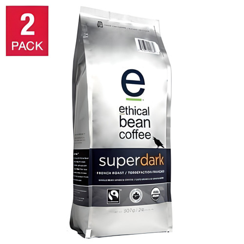 Ethical Bean Coffee Super Dark French Roast Whole Bean Coffee - 2 x 907 g