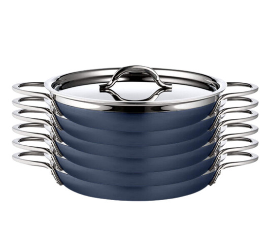 Bon Chef Country French X 1.63 Qt. Cobalt Blue Stainless Steel Double Handle Saute Pan/Skillet 6/CASE-Chicken Pieces