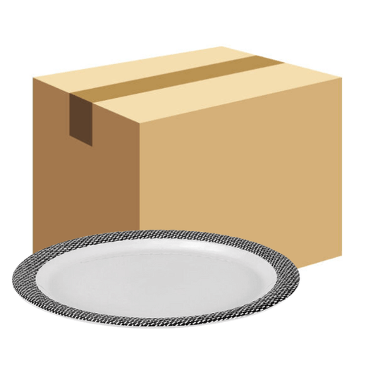 Bon Chef Americana 11" Black Checkered Rim Melamine Dinner Plate - 24/Case. CHICKEN PIECES.