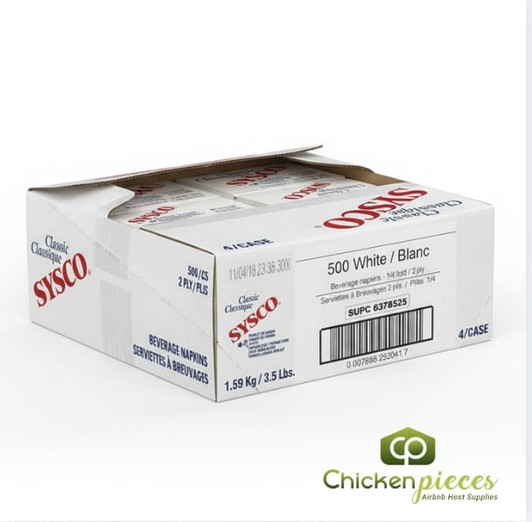 Sysco Classic Napkin Beverage 2 Ply White 1.59Kg/3.5Lbs(4/Case)-Canadian Made