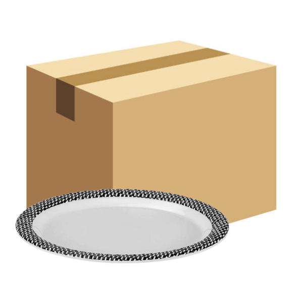 Bon Chef Americana 9" Black Checkered Rim Melamine Salad Plate - 48/Case. CHICKEN PIECES.