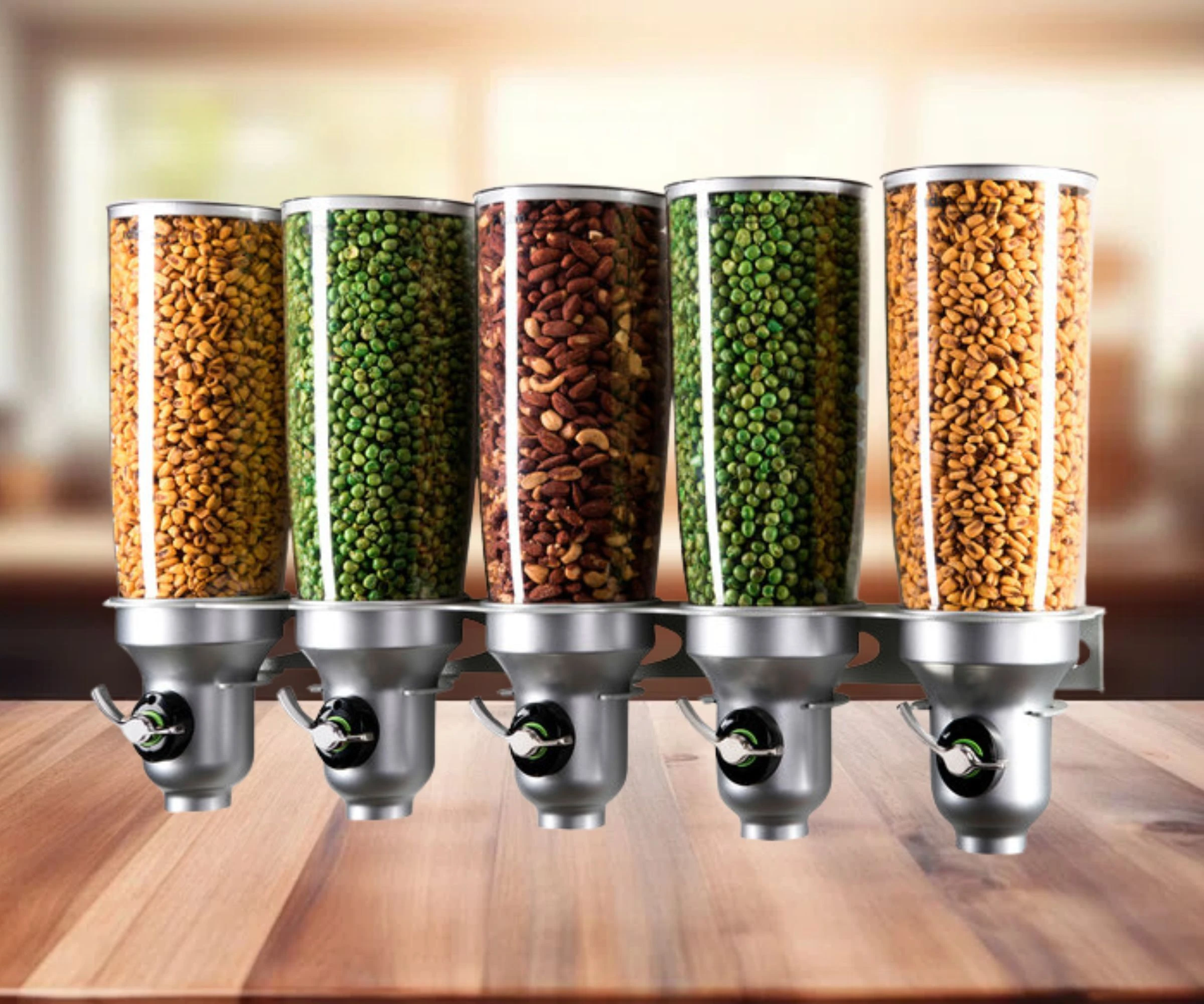 Cal-Mil Platinum Wall Mount Free Flow 5 Liter, 5 Cylinder Cereal Dispenser - Space-Saving Elegance