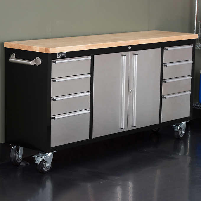 Trinity 72 in. Stainless-Steel Rolling Workbench - Heavy-Duty Garage Storage
