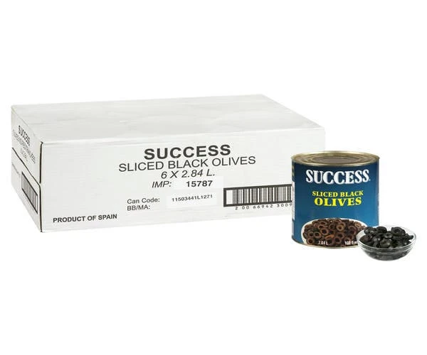 Success Olive Black Ripe Medium Sliced 100 OZ/6.2LBS (6/Case)  - Low-Calorie Medium Slices