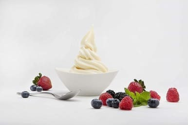 A classic vanilla soft serve ice cream cone