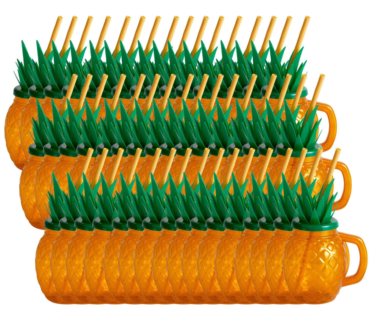 CP 24 oz. Pineapple Plastic Cup with Lid and Straw - 48/Case