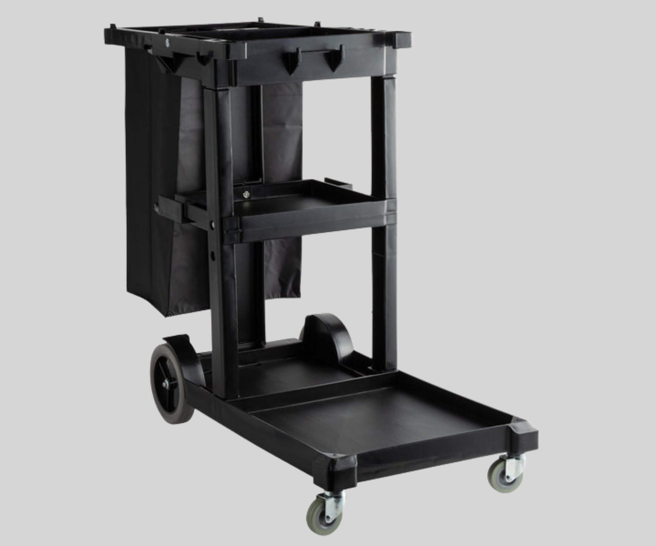 Black Cleaning Cart/Janitor Cart from CP Janitorial with 3 Shelves and Vinyl Bag