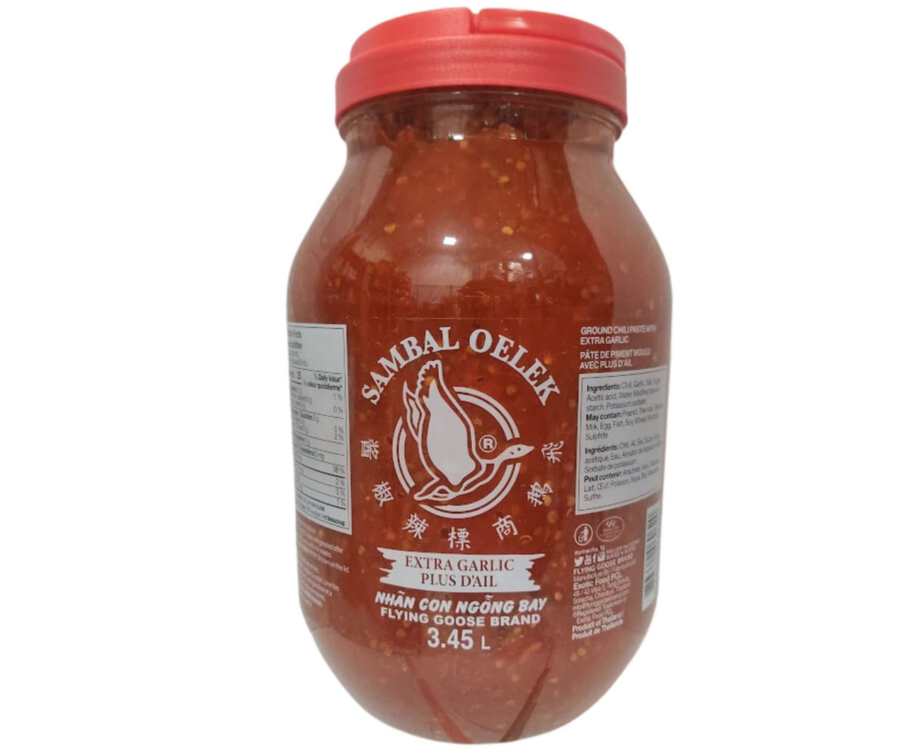 Flying Goose Sambal Oelek Extra Garlic Chili Paste | Bulk Food Service 3.45L/7.6 Lbs