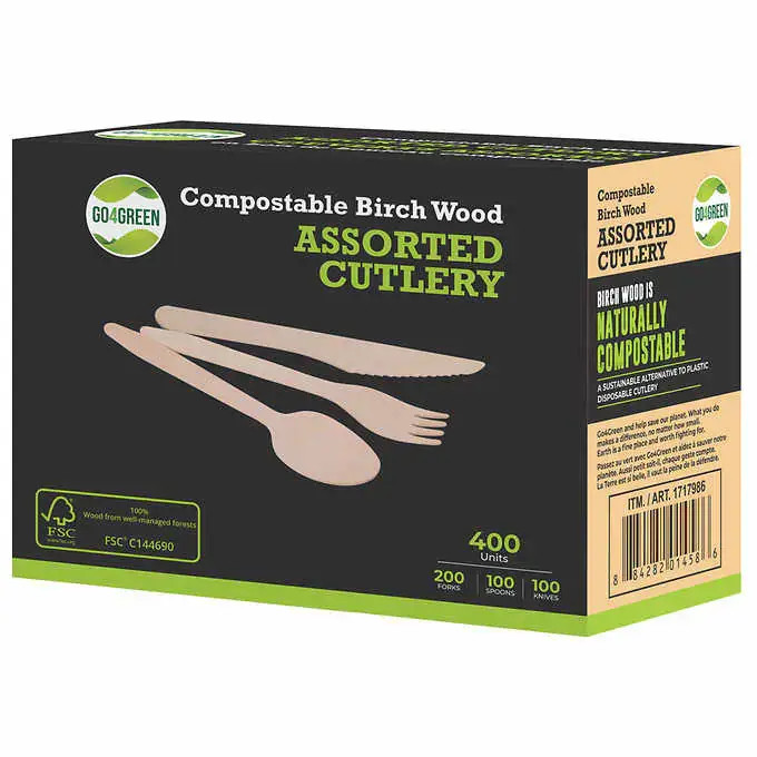 GO4GREEN Birch Wood Cutlery, 400/Pack