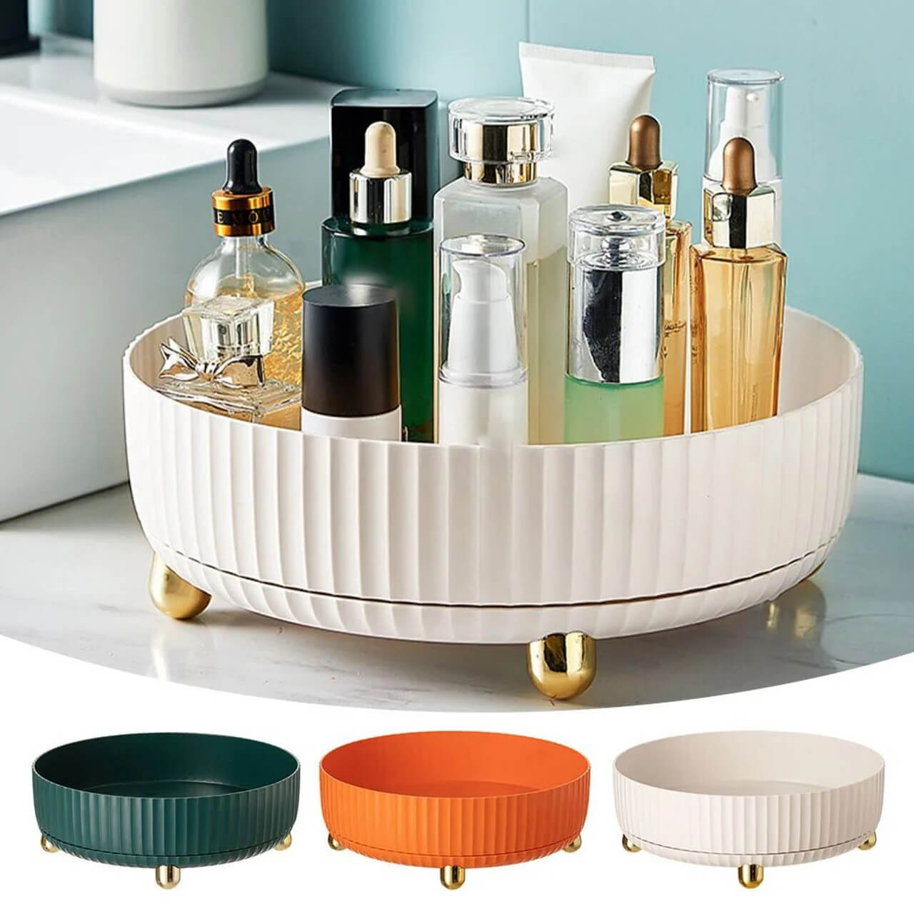 Rotating 360 Tray Kitchen Storage Container - Spice Jar & Snack Food Organizer - Non-Slip Bathroom & Cosmetics Storage Box