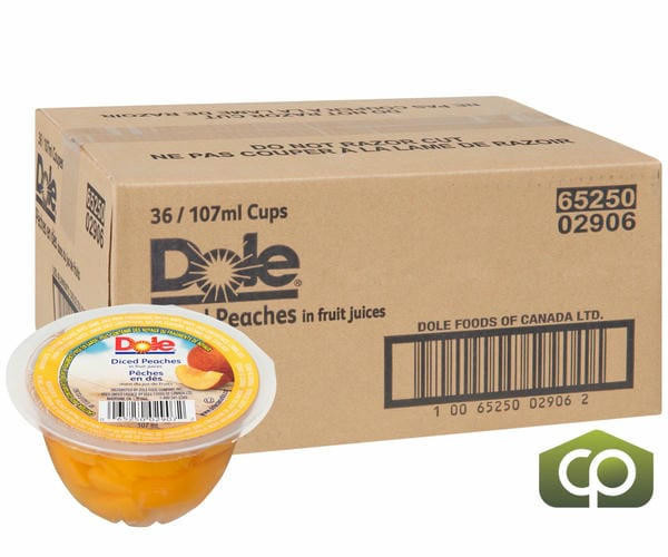 Dole Fruit Cup Peach Diced 107 ML/3.6 oz (36/Case) - Convenient and Healthy Snack Cups