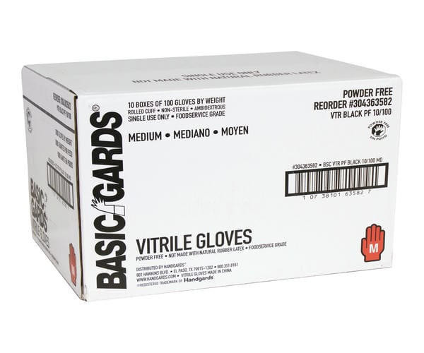 Basicgard Glove Glove Vitrile Food Service Powder-Free Black Medium 100 CT (10/Case)