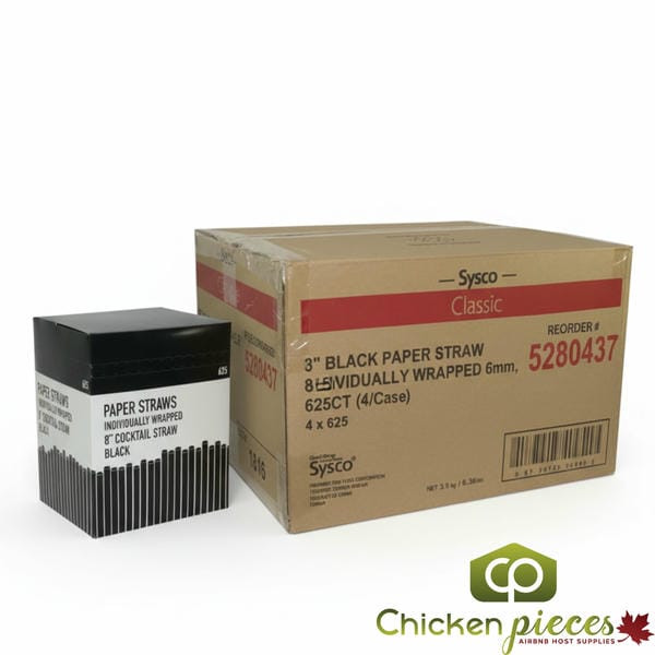 Sysco Classic Straw Paper Compostable 8 Black Wrapped 6 mm. 625CT (4/Case)