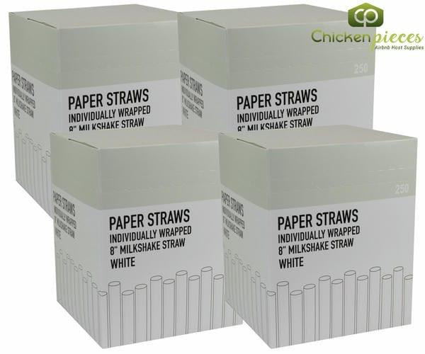 Sysco Classic Straw Paper Compostable Wrapped White 8in.x10mm. 250 CT (4/Case)