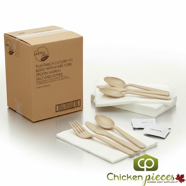 Sysco Earth Plus Kit Cutlery PSM Beige Knife, Fork, Spoon, Napkin, Salt & Pepper (250/Case)