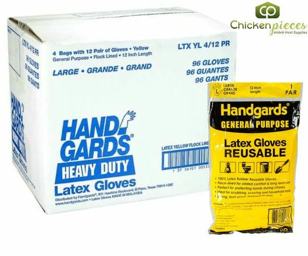 Handgard Latex Glove Large Flock Lined Yellow 12-Pair (4/Case) - Reusable, Textured Grip