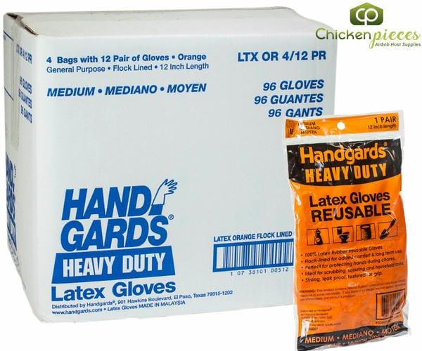 Handgard Latex Glove Reusable Orange Medium 12-Pair (4/Case) - Heavy Duty