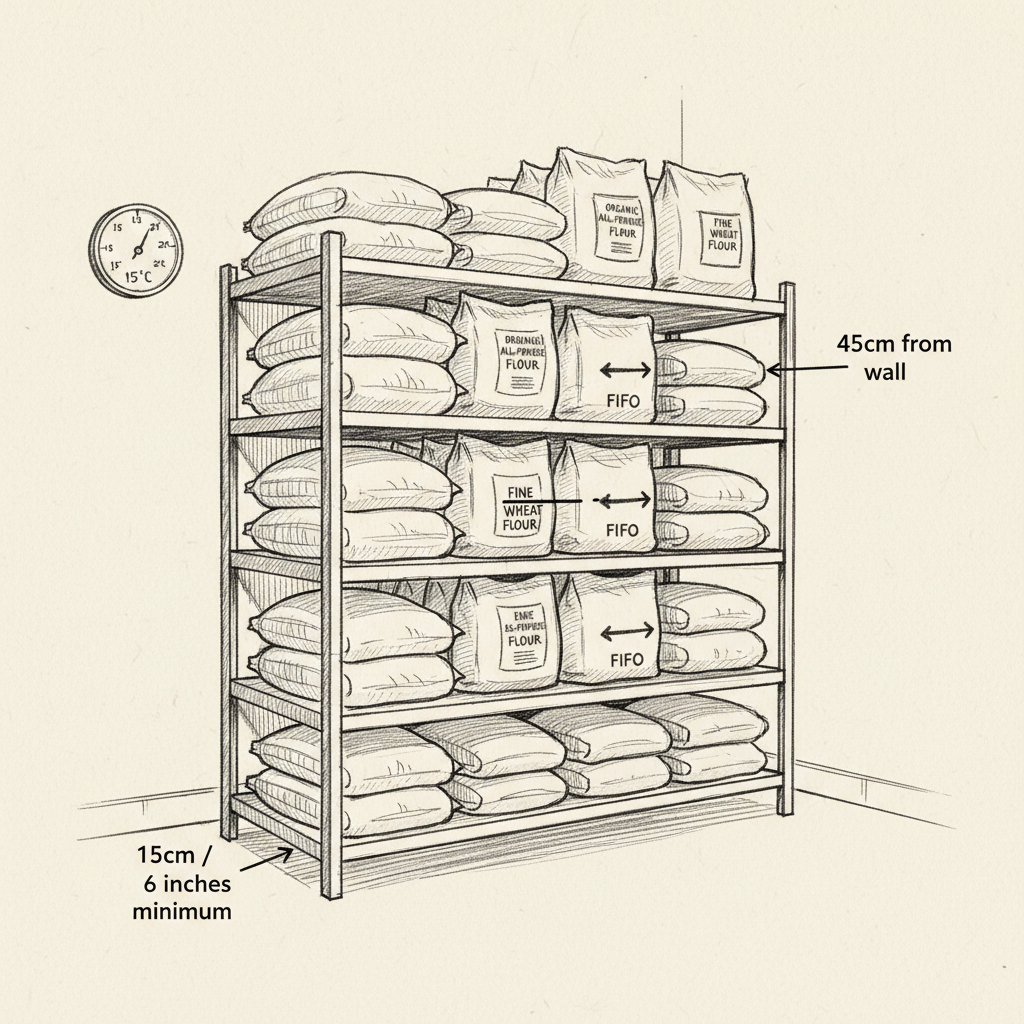 CFIA compliant bulk flour storage in commercial kitchen Canada