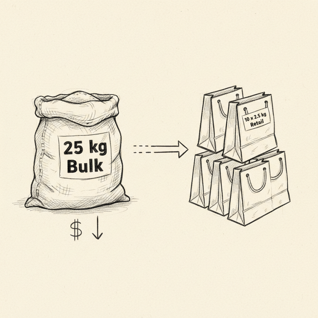 Bulk flour 25kg bag vs retail packaging cost comparison restaurant