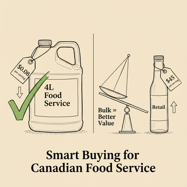 Bulk vs Retail Ice Cream Toppings cost comparison &mdash; 4L food service jug versus small retail bottle for Canadian restaurants
