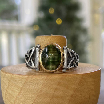 Lurach Ring, Sterling & 14kt Yellow Gold with 5.90ct Cat Eye Green Tourmaline