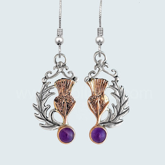 The Cirsium Gem Earrings in sterling & rose gold with Amethysts.