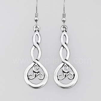 The Grian Triskele Earrings feature a graceful twist drop with a triskele.