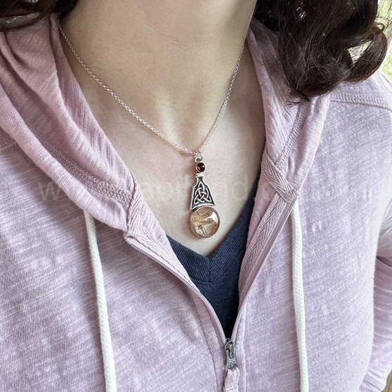 Sterling & Rose Gold Pendant with 21.17ct Gold Rutilated Quartz