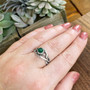 The Mwynen Gem ring features curving pierced knotwork & a 6mm gemstone. Shown with Green Agate on size 7 finger.