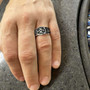 The Ingwaz Rune Ring has the rune, beads and S-curves carved into a solid band. Shown on size 12 finger.