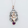 The Lannier Gem Pendant features thistles, leaves, a trinity knot, a heart and a 6mm gem. Pictured in sterling, rose gold and Amethyst.