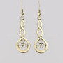 The Grian Triskele Earrings feature a graceful twist drop with a triskele. Shown in 14kt yellow gold.