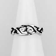 The Hawise Knot Ring features intertwined knotwork and curls.