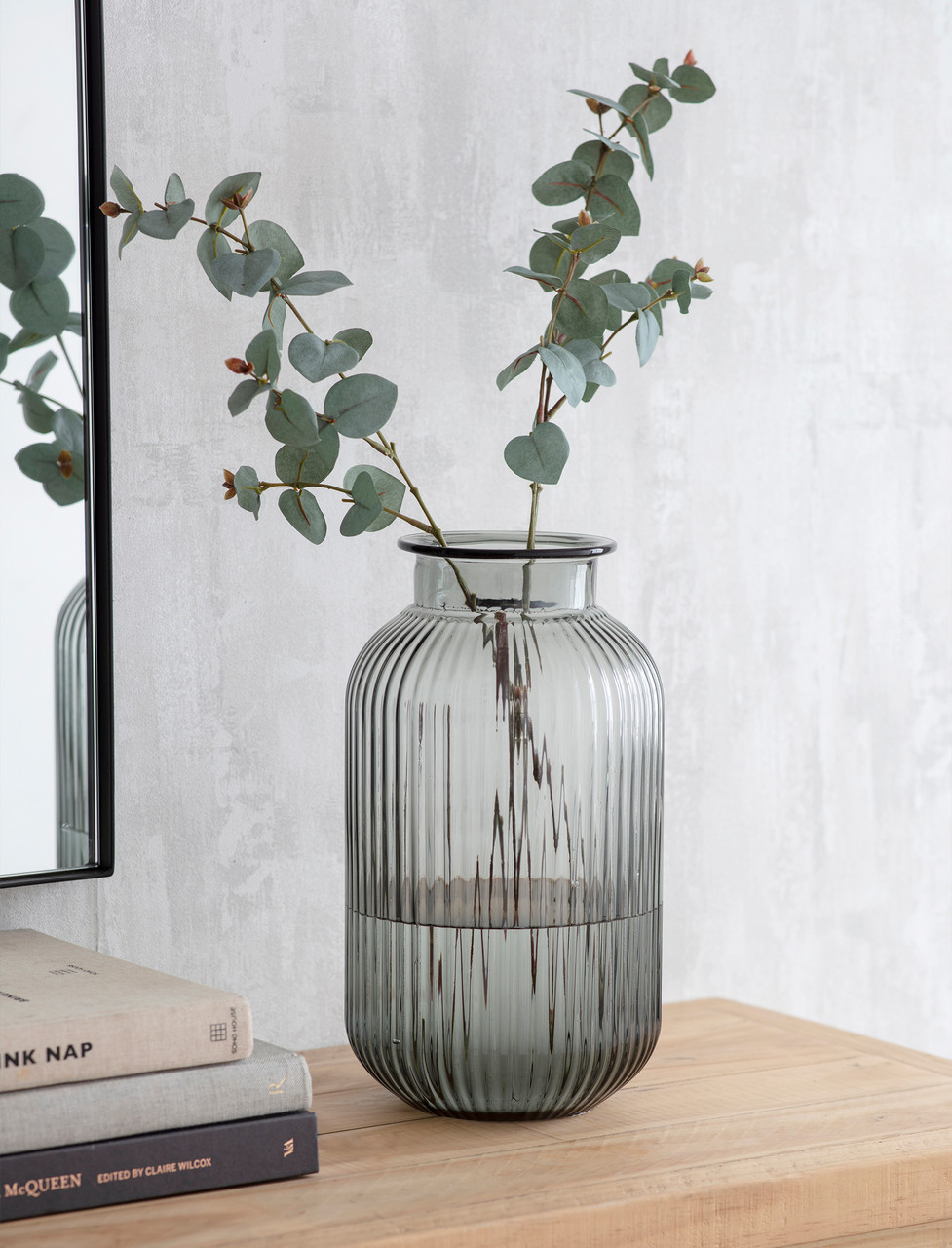 Glass Flower Vase Grey Ribbed in Large | Garden Trading