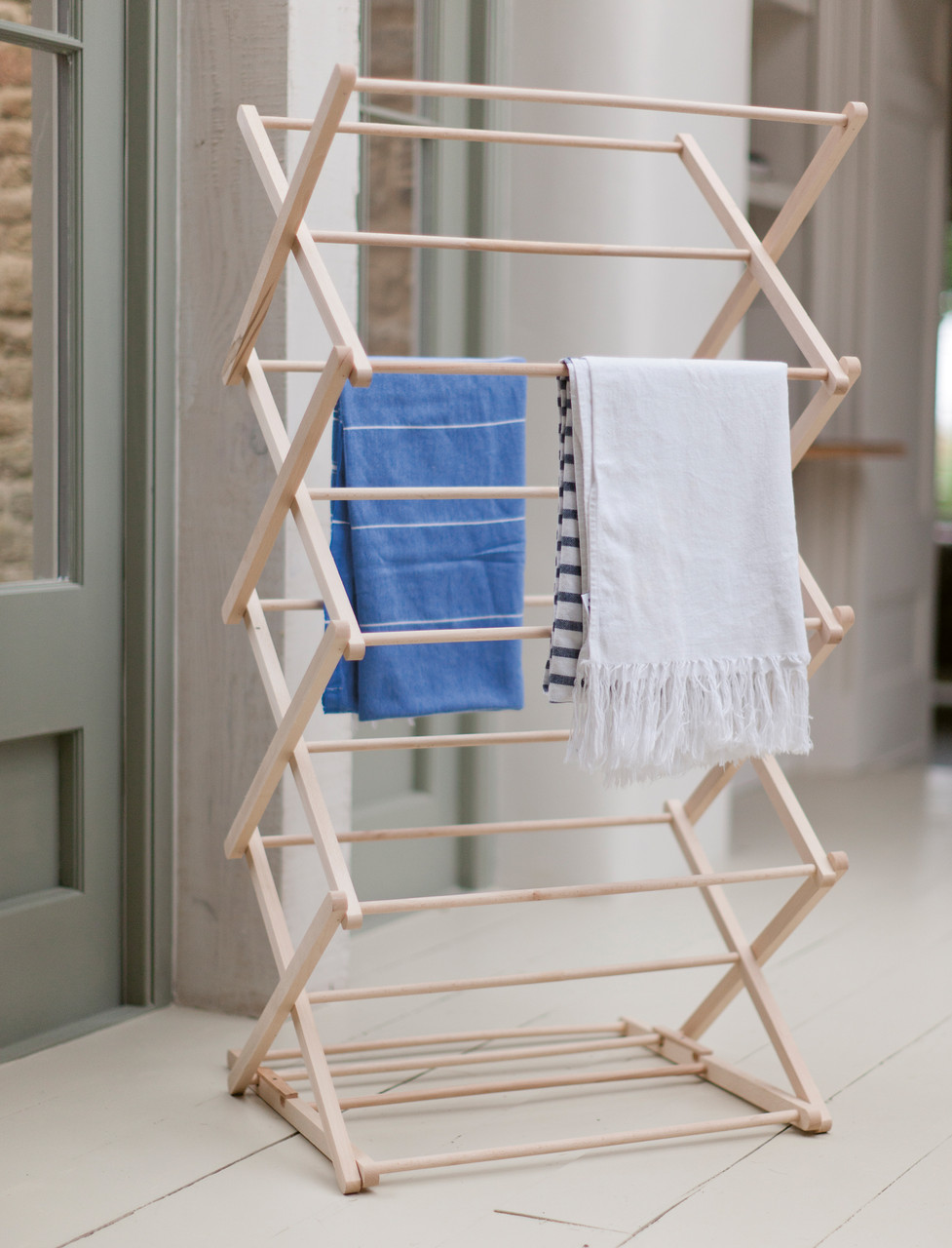 Classic Folding Wooden Clothes Horse Natural Garden Trading