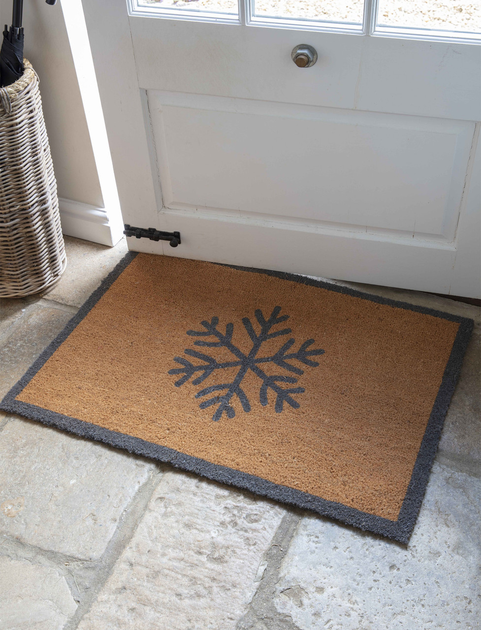 Christmas Rug, 'let It Snow' Snowflakes Black Door Mat, Indoor