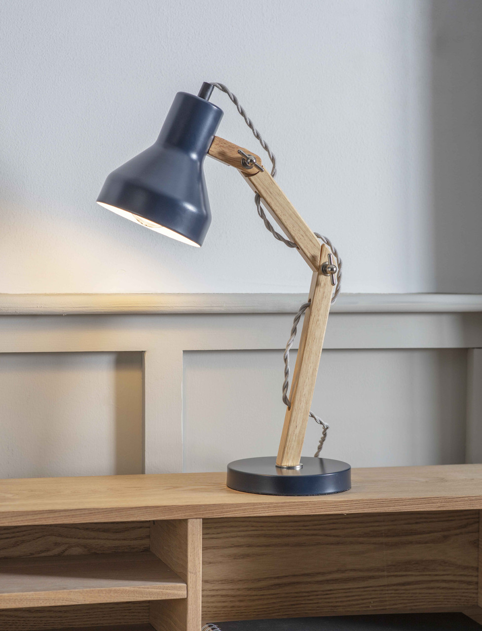 White Desk Lamp Metal and Wood - Folgate