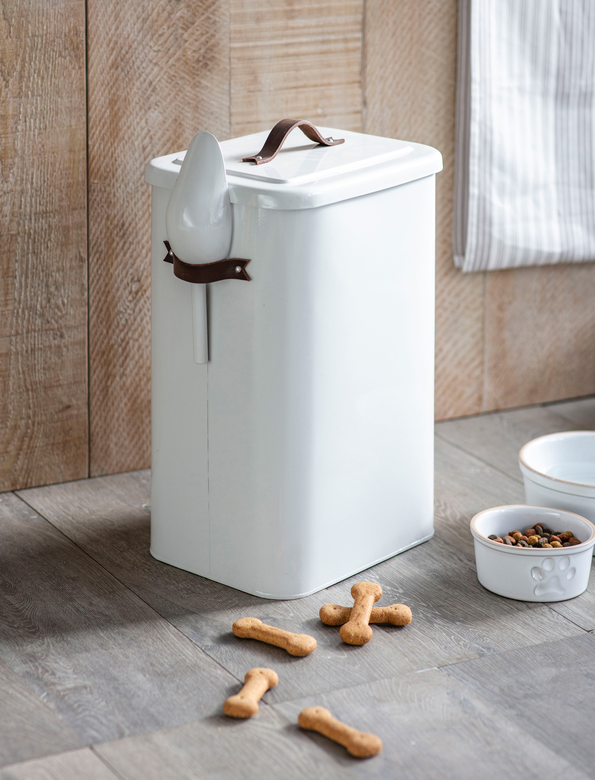 Stowell Pet Bin with Leather Handle Large Chalk