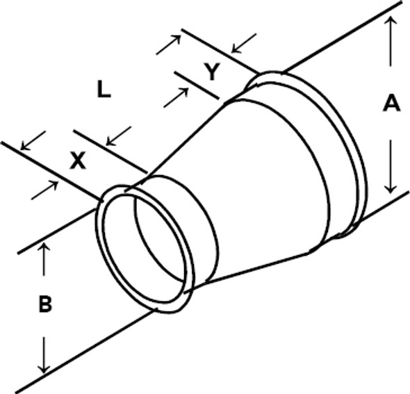 Reducer 304SS 20ga 14 QF 7 QF Tan A 2.00 Tan B 2.00 L= 15.00