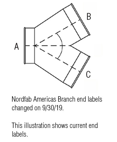 Branch Y 304SS 20ga 19 AFL 14 AFL 12 AFL 60Deg L= 23.00