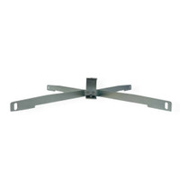 Outdoor range environment showing portable steel target stand assembled on uneven ground, supporting adjustable-height T-post system for varied training applications.