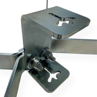 Close-up of laser-cut steel T-post bracket and 1/2-inch hardware bolts, highlighting precision fit and zinc-plated finish for corrosion resistance.