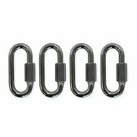 Close-up product image showing four zinc-plated 3/8-inch quick links arranged on a neutral background for steel target chain mounting hardware