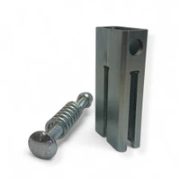 Close-up of CNC laser-cut AR500 steel target edge and T-post hanger attachment showing precise mounting holes and zinc-plated finish.