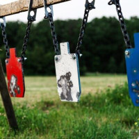 ShootSteel 1/2 inch AR500 9x15 silhouette gong three of a kind package on 2x4 stand