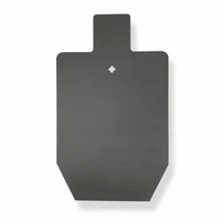 Installed shooting range scene with 3/8 inch steel target mounted on 2x4 stand, used for pistol and rifle practice with visible painted strike zone.