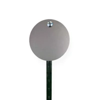 Outdoor shooting range setup with steel targets attached to T-post system, arranged for pistol accuracy and rifle transition drills in rural environment.