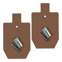 Hardox AR550 steel silhouette target mounted on T-post hanger system for rifle and pistol training at outdoor shooting range with high durability impact surface