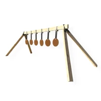 Close-up detail of 1/2-inch AR550 steel plate with smooth laser-cut edge and mounting hole used for rubber strap suspension system.